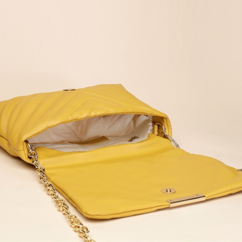 Yellow Textured Structured Sling Bag